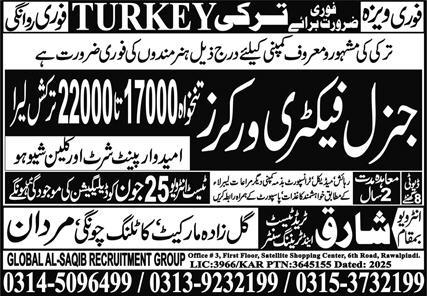 General Factory Worker Jobs in Turkey